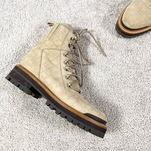 Marc Fisher Womens Lizzie 2 Size 7M Beige Lace-Up Combat Boots Neutral